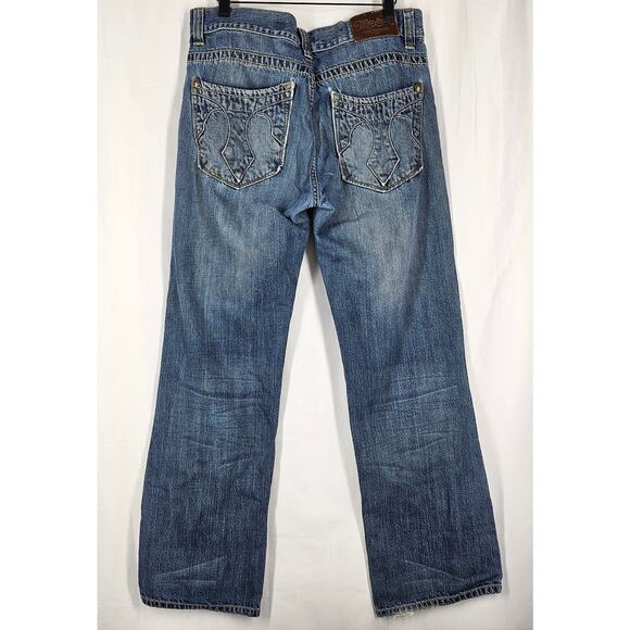 MARC ECKO XO.72 TIME SQUARE MEN'S BLUE DISTRESSED BOOT FIT JEANS SIZE W34 x L30 - Picture 2 of 16